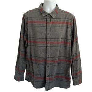The North Face Mens XL Approach Flannel Long Sleeve Gray Striped Button Shirt